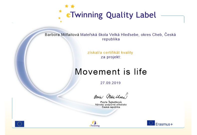 certifikát kvality pohyb
